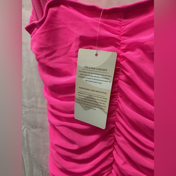 Hot Pink Sleeveless Ruched Back Party Dress - Picture 4 of 4